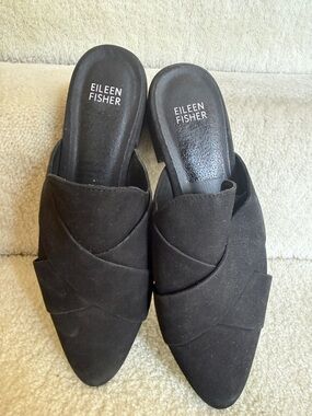 Eileen Fisher Black Suede Pointed Mules
